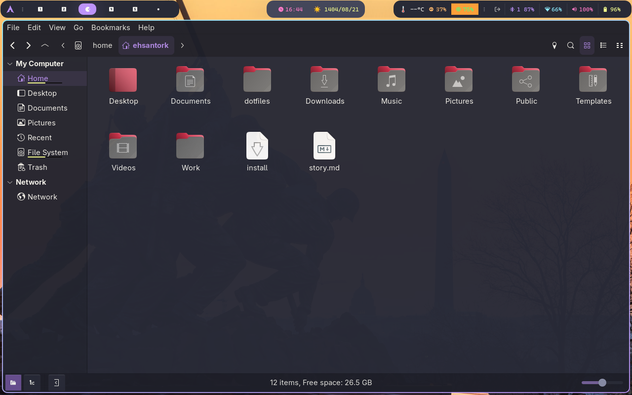 Nemo file manager with Dracula theme on Hyperland